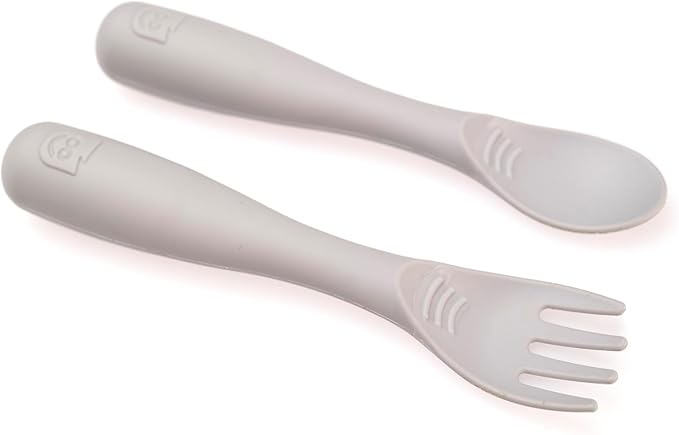 Talktools Bitsy Feeding Kid's Essentials Plate Set – Toddler Utensils, Spoon and Fork, Plate Lid, Perfect for Mealtime – Strong Suction Toddler Plates with 4 Compartments (Spoon/Fork-Cloud)