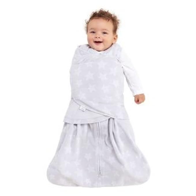 HALO Micro-Fleece Sleepsack Swaddle, 3-Way Adjustable Swaddle Blanket for Newborn and Infants, TOG 3.0 for Cold Climates, Hip Healthy, Grey Stars, Small, 3-6 Months
