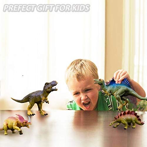 OuMuaMua Dinosaur Toys, Plastic Dinosaur Figure Set, Ideal Education Toys for Kids, Including T-Rex, Stegosaurus, Monoclonius, 6 to 7 Inch Large Size, 6 Pack