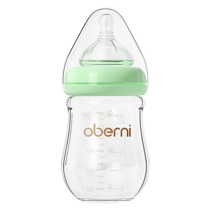 Glass Baby Bottles,Anti Colic Breastfeeding Bottle with Natural Response Nipple Size S,Wide Neck Slow Flow Baby Bottle for Baby,Newborn,Preemie 0-3 0-6 Month,BPA Free (Green, 1 Pack, 5 Ounce)