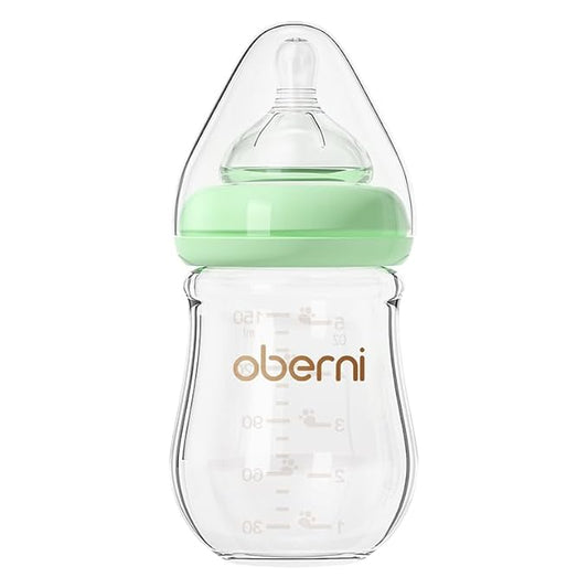 Glass Baby Bottles,Anti Colic Breastfeeding Bottle with Natural Response Nipple Size S,Wide Neck Slow Flow Baby Bottle for Baby,Newborn,Preemie 0-3 0-6 Month,BPA Free (Green, 1 Pack, 5 Ounce)