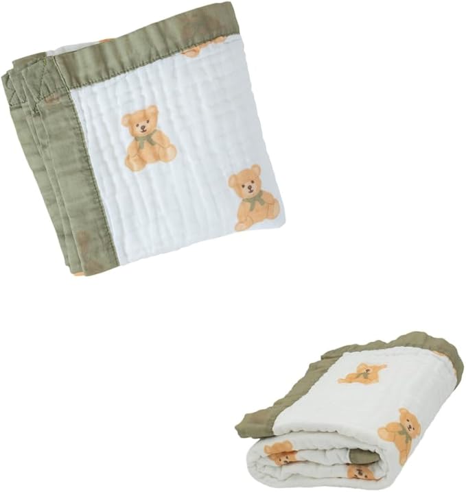 100% Cotton Muslin Baby Blanket | Soft & Breathable 6-Layer Baby Blanket | Lightweight Quilt for Newborns, Infants & Toddlers | Gender-Neutral (Teddy Bear)