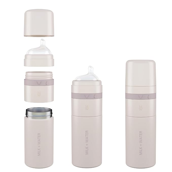 MILK & WATER All in One Baby Bottle & Baby Formula Dispenser On The Go, 9oz - Keeps Water Warm & Formula Fresh - Baby Formula Mixing Bottle with Anti Colic Nipple - Leak-Proof - 6+ Months (Pink)