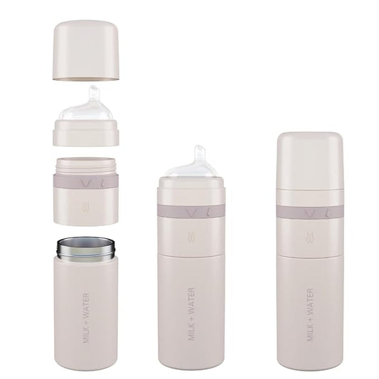 MILK & WATER All in One Baby Bottle & Baby Formula Dispenser On The Go, 9oz - Keeps Water Warm & Formula Fresh - Baby Formula Mixing Bottle with Anti Colic Nipple - Leak-Proof - 3+ Months (Pink)