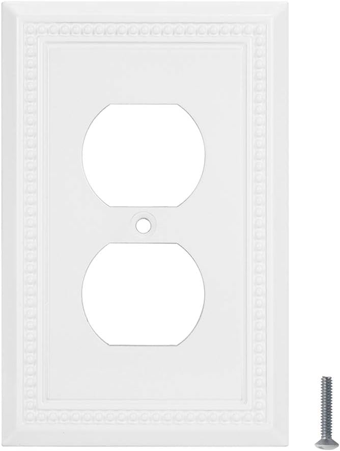 Henne Bery Sunken Pearls Heavy Duty Decorative Wall Plate Switch Plate Outlet Cover (Single Duplex, 2 Pack, White)