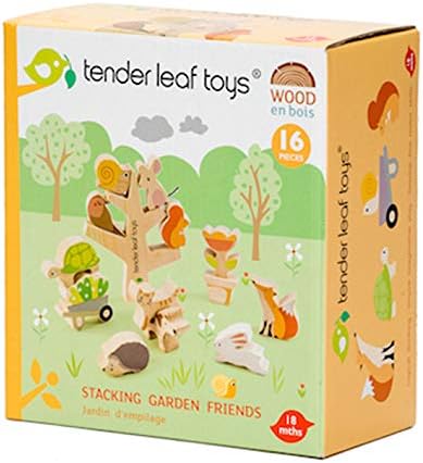 Tender Leaf Toys - Stacking Garden Friends - 14 Pcs Wooden Stacking & Balancing Toy & Educational Game with Free Travel Bag - Early Learning Develops Strategic Thinking & Fine Motor Skills - Age 18m+