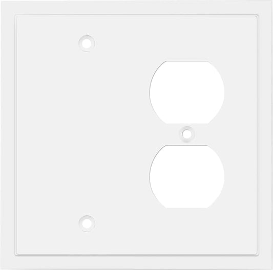Henne Bery Modern Edge Decorative Wall Plate Switch Plate Outlet Cover, Durable Solid Zinc Alloy (Blank/Duplex, White)