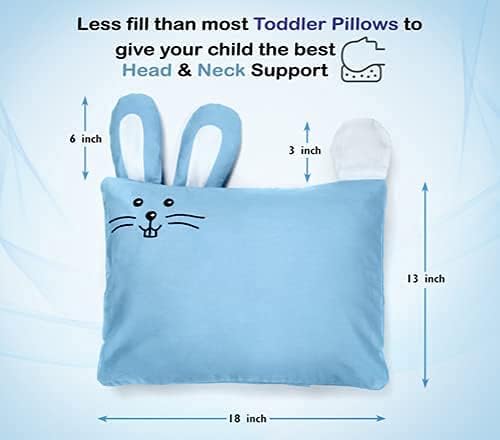 kinder Fluff Kids Pillow & Pillowcase Set - 233T Cotton Pillow Covers & Down Alternative Pillow Fill - Hypoallergenic Kids Pillows for Small Children - Children & Travel Pillows Kid - 13x18in Blue