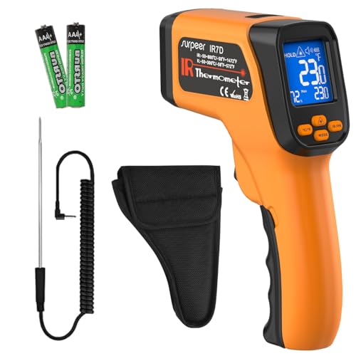 Dual-Mode Infrared Thermometer Gun，-58°F to 1472°F Laser Temp Gun, -58°F to 572°F K‑Type Probe with Humidity Display, 12:1 D:S