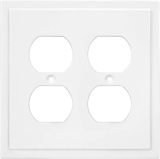 Modern Edge Decorative Wall Plate Switch Plate Outlet Cover, Durable Solid Zinc Alloy (Double Duplex, White)