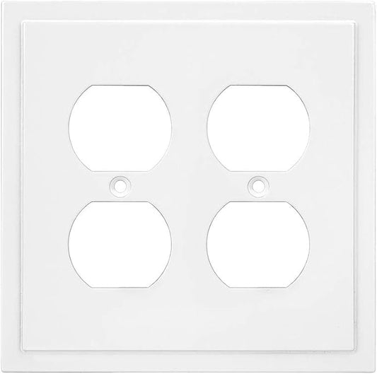 Modern Edge Decorative Wall Plate Switch Plate Outlet Cover, Durable Solid Zinc Alloy (Double Duplex, White)