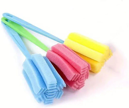 1pc Long-Handle Sponge Bottle Brush – Random Color Soft Non-Scratch Cleaning Brush for Cups, Tumblers & Bottles | Deep Reach Scrubber for Home, Office & Kitchen