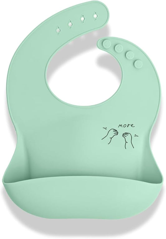 APLAINR Baby Sign Language Bib, Silicone Baby Bibs, ASL Graphics, Food Catcher, Adjustable, Waterproof, Soft, 6-36 Months
