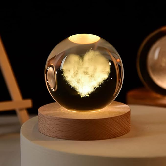 3D Heart Cloud Crystal Ball, Laser Engraved Romantic Couple Glass Decorative Ball, 2.4" Paperweight Crystal Valentines Day Gifts for Wife Girlfriend, Mom Friends Daughter