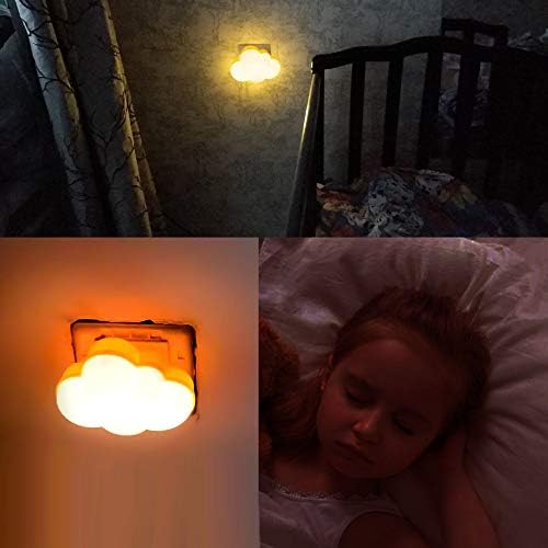 AUSAYE 4Pack LED Sensor Night Lights Plug Into Wall Lamp Cloud Night Light Cute Night Light for Adults Kids Bedroom,Bathroom,Toilet, Stairs, Kitchen,Hallway Corridor Yellow Base