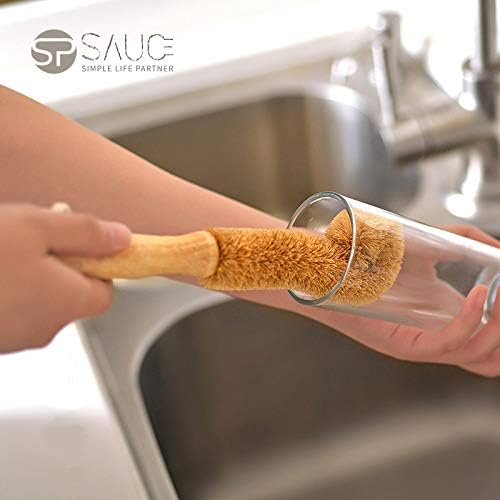 Wodden Cleaning Brush, Bottle Washing Brush, Pan Scrub Brush, Natural Coconut Fiber Brush Head , Sturdy, Deep Cleaning, Eco-Friendly