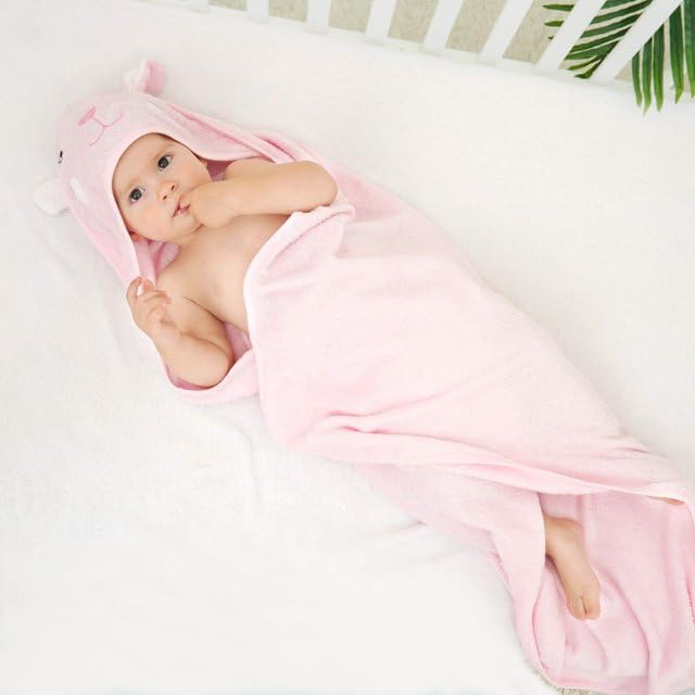 Touchat Hooded Baby Towels, Soft and Hypoallergenic Baby Bath Towels with Hood for Toddler Infant Newborn, Large and Absorbent Toddler Towels for Baby Boy Girl (Rabbit, 35.1''x35.1'')