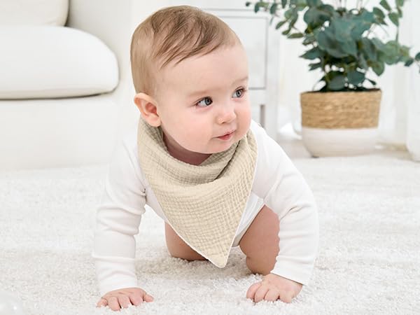 Susurration Muslin Baby Bibs 10Pack Baby Bandana Drool Bibs Soft Adjustable Newborn Bibs for Unisex Baby Girls & Boys (Basic)