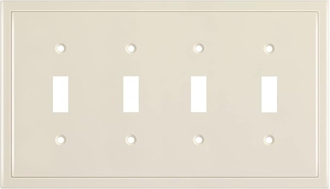 Henne Bery Modern Edge Decorative Wall Plate Switch Plate Outlet Cover, Durable Solid Zinc Alloy (Quad Toggle, Light Almond)