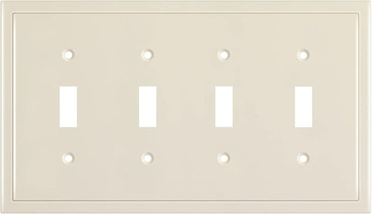 Henne Bery Modern Edge Decorative Wall Plate Switch Plate Outlet Cover, Durable Solid Zinc Alloy (Quad Toggle, Light Almond)