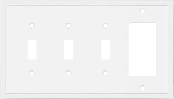 Henne Bery Modern Edge Decorative Wall Plate Switch Plate Outlet Cover, Durable Solid Zinc Alloy (Triple Toggle/Single Decorator, White)