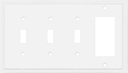 Henne Bery Modern Edge Decorative Wall Plate Switch Plate Outlet Cover, Durable Solid Zinc Alloy (Triple Toggle/Single Decorator, White)