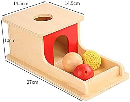 Object Permanence Box with Tray Three Balls for 6-12 Months Babies (Wood+Plastic+Knit Ball)
