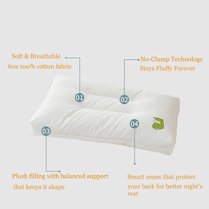 100% Cotton Kids Pillow-14 x 22" Machine Washable Soft and Breathable Youth Pillows for Sleeping Age 5-10years，Perfect Childrens Pillows for Sleeping,Travel,Bed,Kindergarten,Daycare