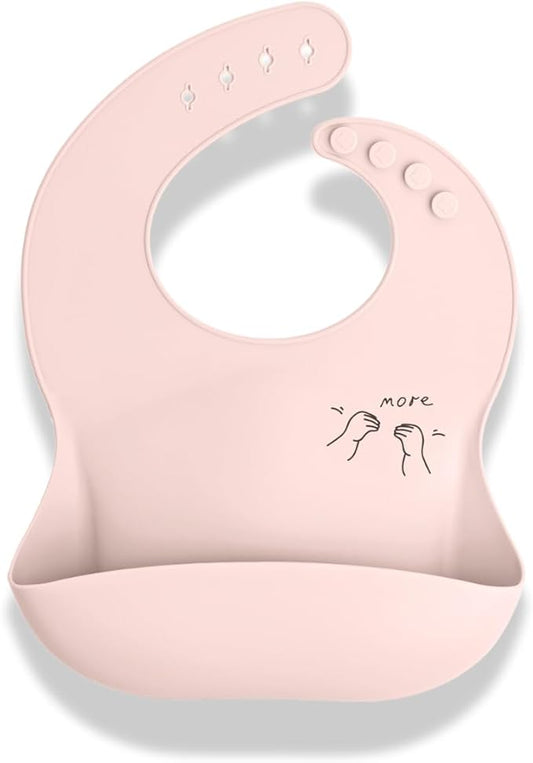 APLAINR Baby Sign Language Bib, Silicone Baby Bibs, ASL Graphics, Food Catcher, Adjustable, Waterproof, Soft, 6-36 Months