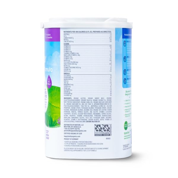 Happy Baby Organics Stage 1 A2 Infant Formula, 0 12 Months, Milk Based Organic Baby Formula Powder with A2 Milk, Probiotics & Prebiotics for Immune & Digestive Support, 22.9 Ounce (Pack of 3)