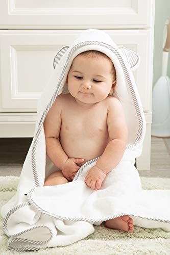 Fishers Finery Bamboo Viscose Baby Hooded Bath Towel & Washcloth Set - Unique Mitten Design (Blue)