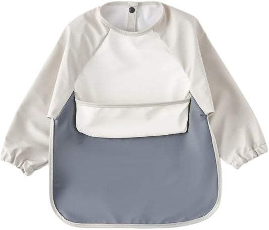 GZMM Waterproof Baby Bibs,Infant Toddler Long Sleeve Feeding Bib With Food Catcher,Wipe Clean & Washable