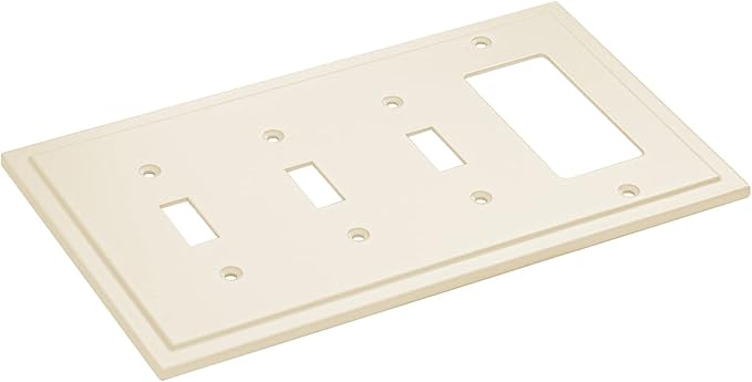 Henne Bery Modern Edge Decorative Wall Plate Switch Plate Outlet Cover, Durable Solid Zinc Alloy (Triple Toggle/Single Decorator, Light Almond)