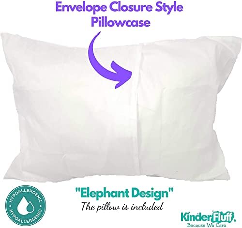 kinder Fluff Child Pillow with Pillowcase- 300T Cotton Shell & Down Alternative Fill - Ideal for Travel, Bedding Set & Floor Cushions (13x18in - White Pillow with Pillowcase Elephant Design)