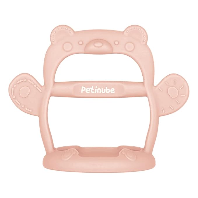 Baby Wrist Silicone Teether Soothing Pacifier for Infants 3+ Months Babies Made in Korea Anti-Dropping (Bear-Pale Peach Pack of 1)