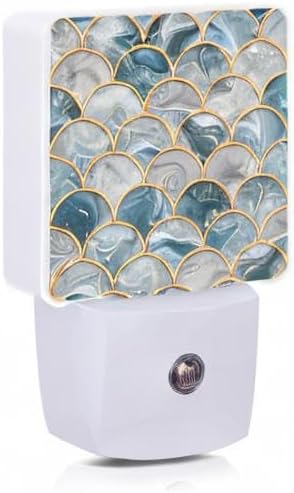 Mermaid Fish Scales Marble Night Light Plug-in LED Nightlights Auto Sensor Night Lamp Dusk-to-Dawn Lamp Home Decor for Nursery Children Girls Boys