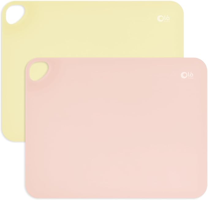 Olababy Fold N Go Silicone Placemat w Travel Case | Dishwasher Safe, BPA Free, Non-Slip, Waterproof | Mini Dining Mat for Infants, Babies, Toddlers and Kids (2, Lemon/Coral)