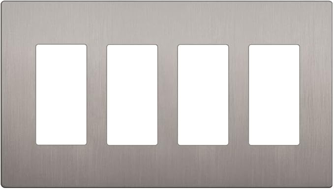 LIDER Brushed Finish Decorator Switch Cover, Screwless Wall Plate, Mid-Size 4-Gang 4.88" x 8.58", Unbreakable Polycarbonate Thermoplastic, UL Listed, LSWP-34M-BNK, Brushed Nickel