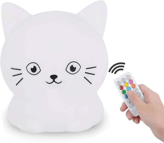 Night Light for Kids, Bedside Lamp for Children, Baby Nursery Lamp for Breastfeeding Safe, Break Resistant, Eye Caring, Adjustable Brightness & Color, Touch Control, Child Gift/Bedroom - Cat