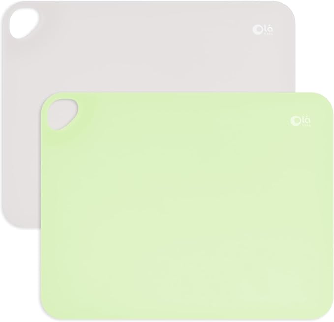 Olababy Fold N Go Silicone Placemat w Travel Case | Dishwasher Safe, BPA Free, Non-Slip, Waterproof | Mini Dining Mat for Infants, Babies, Toddlers and Kids (2, Pearl/Kiwi)