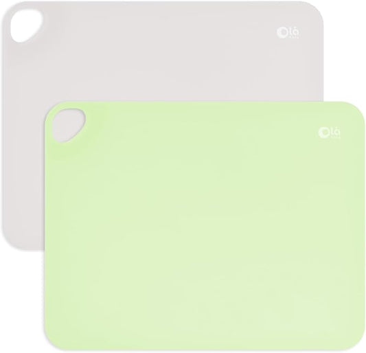 Olababy Fold N Go Silicone Placemat w Travel Case | Dishwasher Safe, BPA Free, Non-Slip, Waterproof | Mini Dining Mat for Infants, Babies, Toddlers and Kids (2, Pearl/Kiwi)