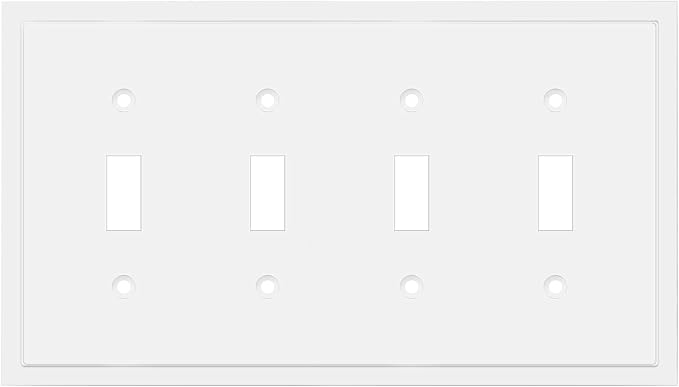 Modern Edge Decorative Wall Plate Switch Plate Outlet Cover, Durable Solid Zinc Alloy (Quad Toggle, White)