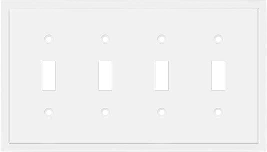 Modern Edge Decorative Wall Plate Switch Plate Outlet Cover, Durable Solid Zinc Alloy (Quad Toggle, White)