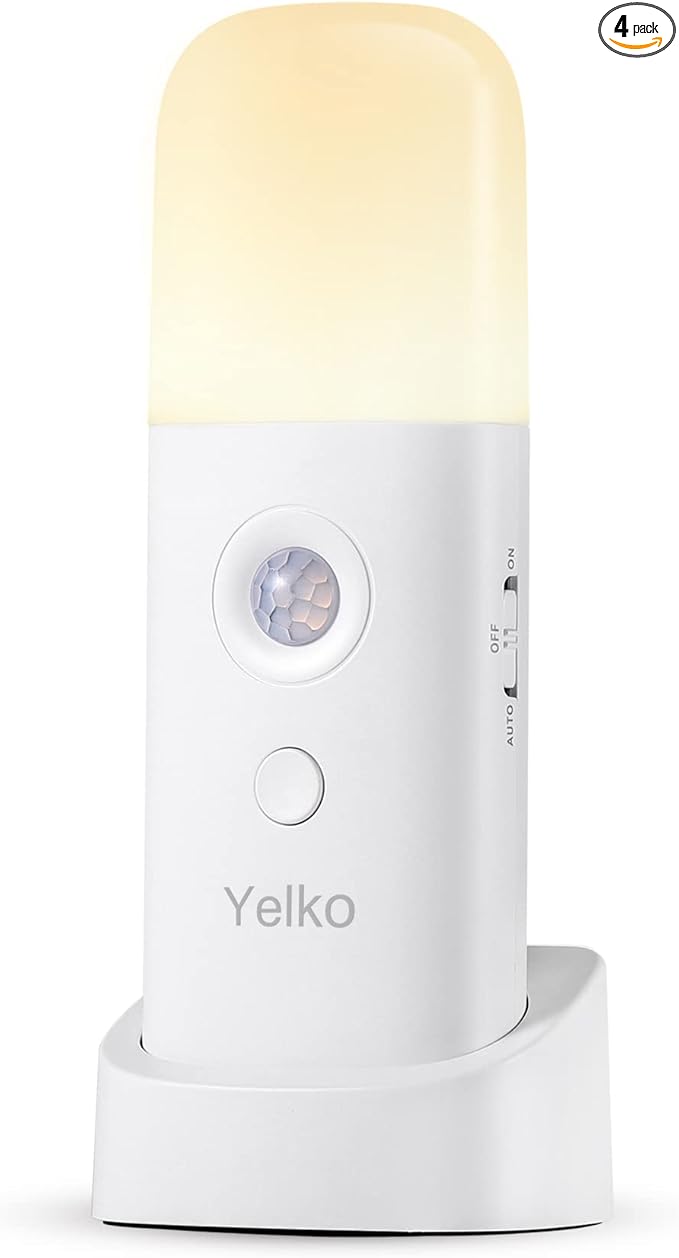 YELKO Rechargeable Motion Sensor Night Light, Battery Operated nightlights, Dimmable Motion Sensor Light Indoor, Cordless Motion Activated Night Lights for Adults, Hallway (Cool White 4Pack)