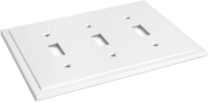 Modern Edge Decorative Wall Plate Switch Plate Outlet Cover, Durable Solid Zinc Alloy (Triple Toggle, White)