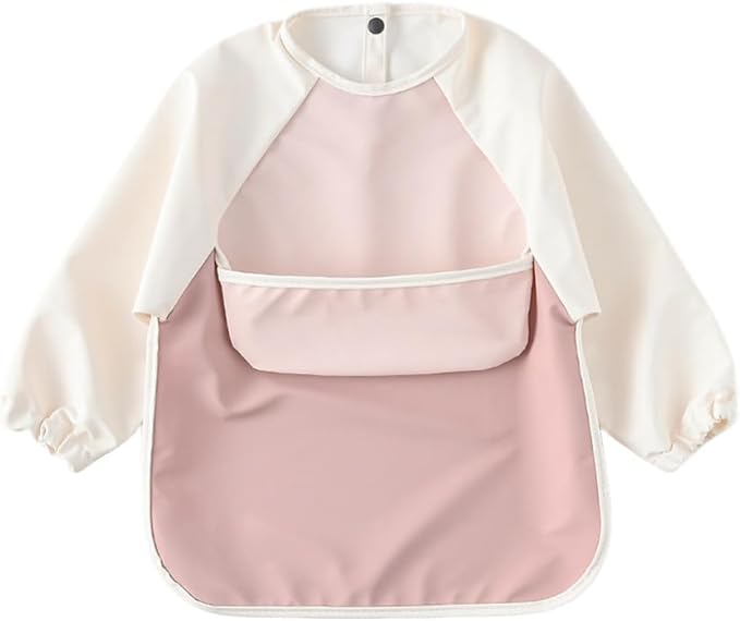 GZMM Waterproof Baby Bibs,Infant Toddler Long Sleeve Feeding Bib With Food Catcher,Wipe Clean & Washable