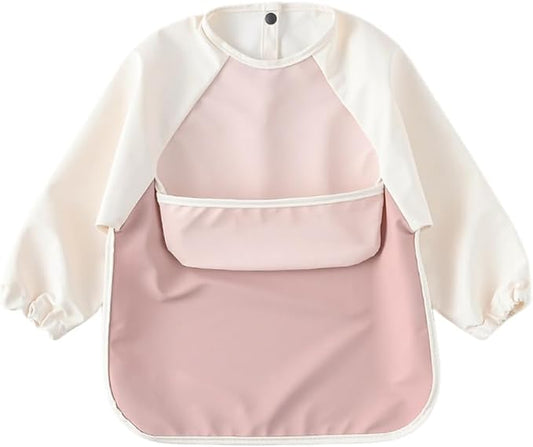 GZMM Waterproof Baby Bibs,Infant Toddler Long Sleeve Feeding Bib With Food Catcher,Wipe Clean & Washable