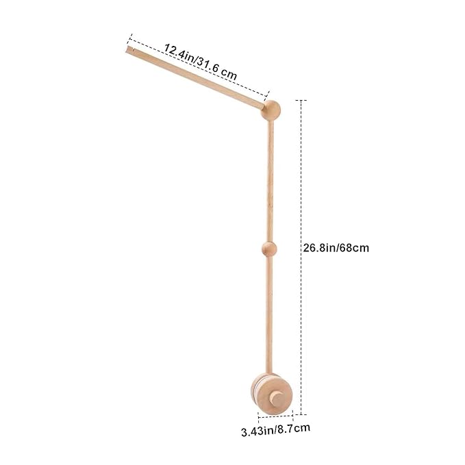 PandaEar Baby Crib Mobile Arm, Beech Wooden Mobile Holder with Anti-Slip Attachment, Baby Mobile Hanger for Crib Nursery Décor Accessories