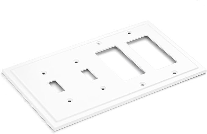 Henne Bery Modern Edge Decorative Wall Plate Switch Plate Outlet Cover, Durable Solid Zinc Alloy (Double Toggle/Double Decorator, Pure White)