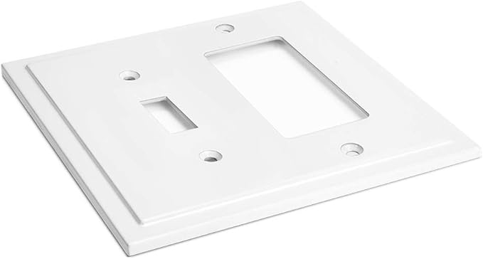Modern Edge Decorative Wall Plate Switch Plate Outlet Cover, Durable Solid Zinc Alloy (Toggle/Decorator, White)